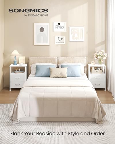 SONGMICS Nightstand, Bed Side Table, End Table with 2 Drawers | 1 Open Shelf, Industrial, Set of 2, Cloud White, BELLAH Collection ULGS062W101S - color: Cloud White, style: 2 Drawers-2Pc