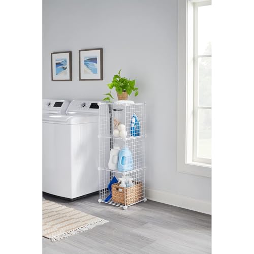 Rubbermaid 3 Piece Storage Wire Stackable Cube Set Easy Assemble White for Closet/Bookshelf/Toys Multi-Use Home Organizer - style: Storage Cubes