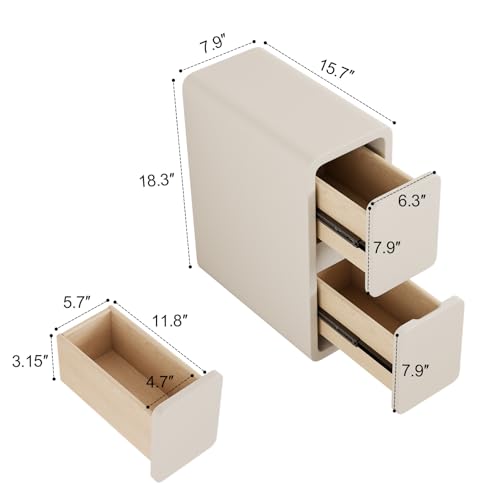 AQIMUELE Narrow Nightstand - Narrow Bedside Table with Drawers, Wood Small Nightstand with Leather Surface for Bedroom, White - 7.9" W - color: White (2 Drawers), size: 7.9"W
