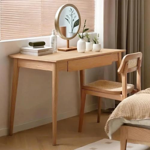 100% Solid Oak Wooden Desk Home Office Desk Mid Century Modern Writing Computer Desk with Drawer for Home Office 35" - color: Natural-oak With 1 Drawer, size: 35"W