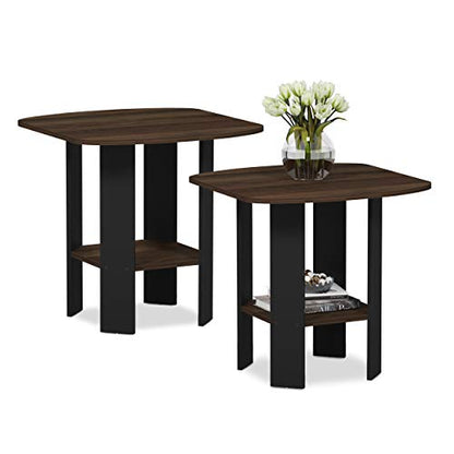 Furinno Simple Design Side Table Set of 2, 2-Tier Modern End Table with Soft Edges, Open Shelves Night Stand, Bedside Table, for Living Room, Bedroom, Columbia Walnut