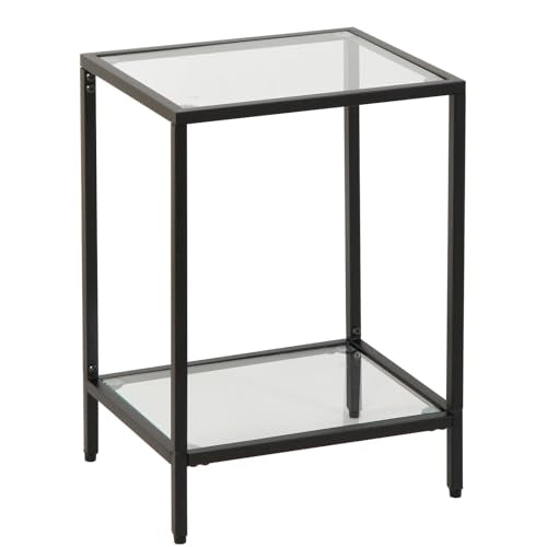 Gawicpy Modern 2-Tier Tempered Glass End Table - Stylish Black Metal Side Table for Small Spaces, Perfect for Living Room & Bedroom (Black, 1PCS) - color: Black, size: 1PCS