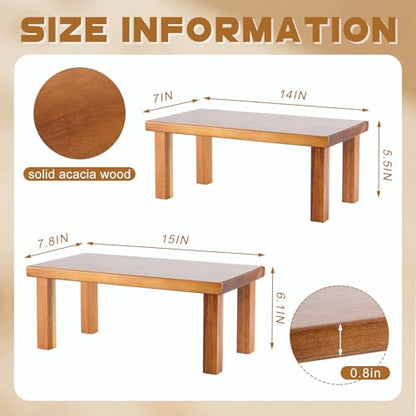 RattanView 2 Pcs Extra Large 15 Inches 14 Inches Acacia Wooden Riser Wooden Countertop Organizer Display Shelf for Top of Desk Home Office Bathroom Coffee Table Display Stand - size: 15× 7.5× 6 ,14 × 7 × 5.5 Inches