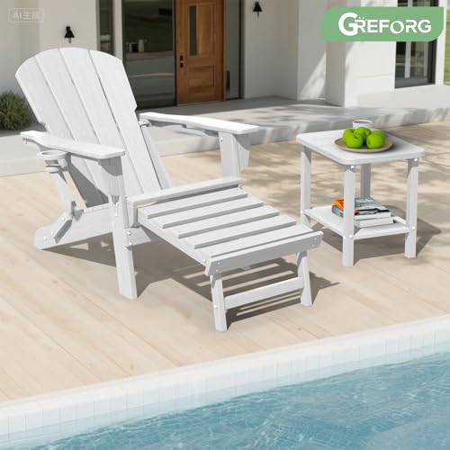 Patio Side Table, Small Rectangular HDPE Adirondack End Table for Outdoor Use in Pool, Garden, Lawn, Backyard,White - color: White