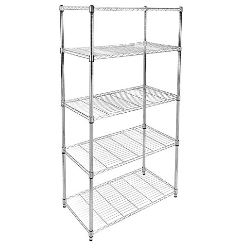 Simple Deluxe Heavy Duty 5-Shelf Storage Shelves, 1750Lb Loading Capacity, 35.43" W x 17.72" D x 70.87" H Adjustable Shelving Unit with Wheels, Chrome - size: 5-Tier, 35.43"W x 17.72"D x 70.87"H