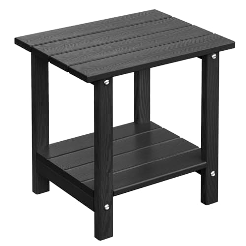 Adirondack Outdoor Side Table with Wood-Like Grain, 16.6" Small Patio End Table, 2-Tier HDPE Plastic Table for Poolside Porch Garden, Weather Resistant & Easy Assembly (Black, Rectangle) - color: Black-wood Like, style: Rectangle