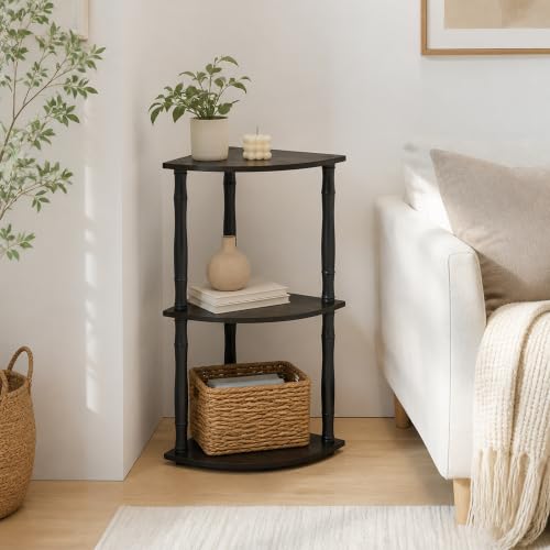 3-Tier Corner Display Storage Shelves with Open Shelves, Toolless Assembly Bookshelf, Classic Tube Corner Shelf, for Organization and Storage, Home Office, Living Room, Espresso