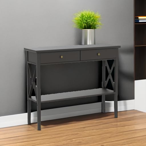 ChooChoo Console Table with Drawers, Narrow Wood Accent Sofa Table Entryway Table with Storage Shelf for Entryway, Front Hall, Hallway, Living Room, Black | 11.8"D x 39.4"W x 31.5"H, Console Table, Narrow Wood Accent Sofa Table for Entryway, Front Hall, H