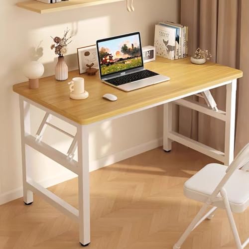 Folding Desk ,39.4 Inch No Assembly Folding Computer Desk, Space-Saving Small Desk for Home Office Bedroom Dorm Study, Compact Portable Foldable Laptop Desk - color: Frame：white/Board：teak, size: 39.4" x 19.7"