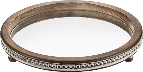 KULEDM Handmade Wooden Serving Tray, Small Beaded Coffee Table Tray Decor, Mirror Round Decorative Tray for Coffee Table, Dining Room Table Entryway and Living Room Table, TR700 - color: Mirror