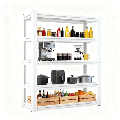 3000 LBS White Household Storage Shelving Unit，72" H 5 Tier Storage Shelve，Adjustable Heavy-Duty Shelving for Pantry, Kitchen, Garage, Closet,Office (72"*35"*15.7") - size: White 72"*35"*15.7" 5T