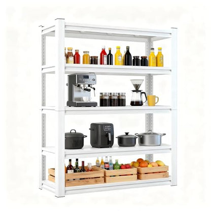 3000 LBS White Household Storage Shelving Unit，72" H 5 Tier Storage Shelve，Adjustable Heavy-Duty Shelving for Pantry, Kitchen, Garage, Closet,Office (72"*35"*15.7") - size: White 72"*35"*15.7" 5T
