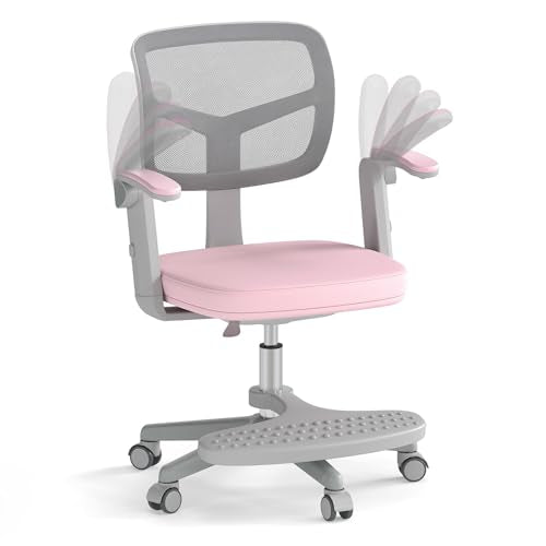 HONEY JOY Kids Desk Chair, Children Study Chair with Adjustable Height/Armrest/Footrest, Swivel Rolling Mesh Task Student Chair, Kids Computer Chair for Teens Girls Boys, Home, School, Office (Pink) - color: Pink