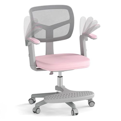 HONEY JOY Kids Desk Chair, Children Study Chair with Adjustable Height/Armrest/Footrest, Swivel Rolling Mesh Task Student Chair, Kids Computer Chair for Teens Girls Boys, Home, School, Office (Pink) - color: Pink