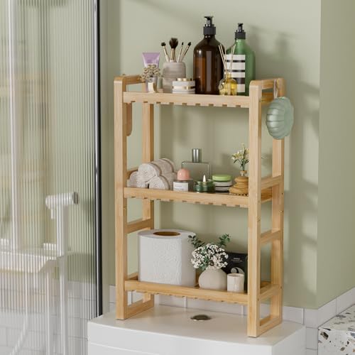 AmazerBath Bamboo Over The Toilet Storage Shelf - 3-Tier Bathroom Organizers and Storage Shelves, 2 in 1 Dual Stable Above Over Toilet Bamboo Shelf Home Storages Rack for Small Bathroom, Space Saver - color: Natural Color, size: 3-Tier