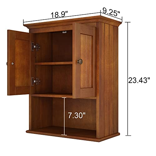 Treocho Wood Wall Cabinet, Bathroom Medicine Cabinet Storage with Doors and Adjustable Shelf, Rustic Cabinet Wall Mounted for Bathroom, Livingroom, Kitchen, Cupboard, Reddish Brown - color: Reddish Brown