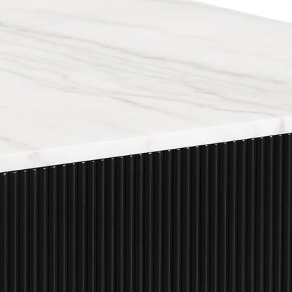 Furniture of America Beryl Modern Square White Genuine Marble Top Coffee Table with Fluted Pedestal Base and Gold Stainless Steel Accent, Low Profile Table for Living Room, Home Office, Black - size: Coffee table, style: Square
