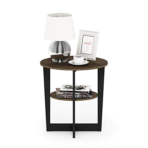 Furinno JAYA Side Table, 2-Tier Round Modern End Table with Oval Tabletop, Night Stand, Bedside Table with Open Shelf, for Living Room, Bedroom, Columbia Walnut - color: Columbia Walnut/Black, size: 1-Pack, 2 Tiers, Oval Panel