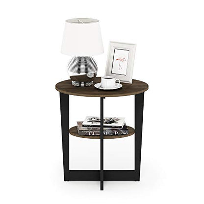 Furinno JAYA Side Table, 2-Tier Round Modern End Table with Oval Tabletop, Night Stand, Bedside Table with Open Shelf, for Living Room, Bedroom, Columbia Walnut - color: Columbia Walnut/Black, size: 1-Pack, 2 Tiers, Oval Panel