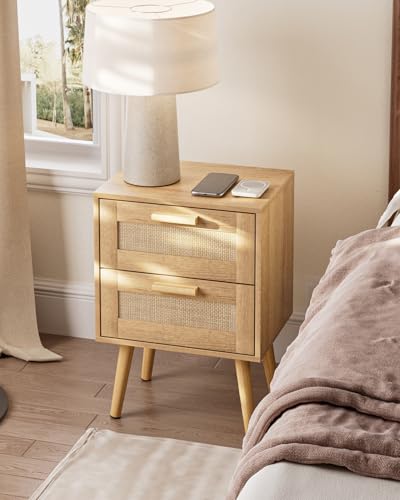 Masupu Rattan Night Stand,Modern nightstand Boho Bedside Table with 2 Drawer,Small End Side Table for Bedroom,Living Room,Office,Natural - color: Natural