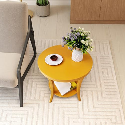 Roundhill Furniture Perth Contemporary Round End Table with Shelf - color: Yellow