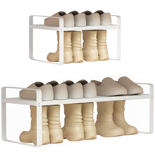 Expandable Shoe Rack, Closet Shoe Organizer, 10" High, 15"-24" | 1-Tier Heavy-Duty Metal Construction; Adjustable Width Design; Compact Shoe Storage for Entryway, Bedroom & Small Spaces - color: White 1-pack, size: H: 10"