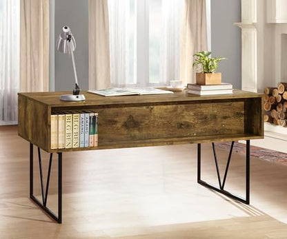 Coaster Home Furnishings Analiese Rustic 63-Inch 4-Drawer Home Office Computer Writing Desk Study Table with Storage Engineered Eco-Friendly Wood Look Laminate Sturdy Steel Base Rustic Nutmeg 800999 - color: Rustic Nutmeg