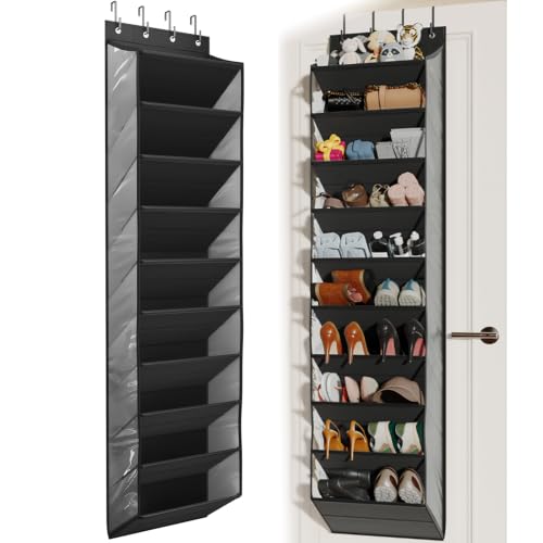 Mefirt 20-25 Pairs Over the Door Shoe Organizer, Clear Pockets Shoe Rack for Closet Door, 10-Tier Hanging Shoe Rack for Boots, Behind the Door Shoe Holder Fit All the Family's Sneakers, Heels, Black - color: Black 20-25 Pairs PVC Window
