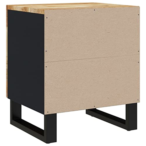 Industrial Nightstand with Storage, Solid Mango Wood Bedside Table, Compact Rustic End Table with Black Iron Legs for Bedroom Living Room - size: Compact