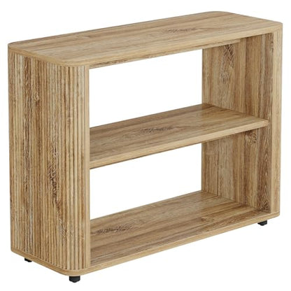 Tribesigns 3-Tier Narrow End Table, Fluted Nightstand, Bedside Table | Storage Shelves, Farmhouse Style, For Living Room, Bedroom, Small Spaces, Sofa Couch, Natural