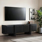LuxenHome 63" Black TV Stand for Living Room, Modern Media Console Cabinet | Fits for TVs up to 65", Low-Profile TV Entertainment Center with Storage, Geometric Door Fronts