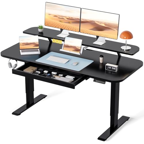 COMHOMA Electric Standing Desk with Drawers, 48 x 24'' Sit Stand up Desk with Monitor Stand, Laptop Stand, Height Adjustable Ergonomic Home Office Computer Desk with Memory Preset Controller (Black) - color: Black, size: 48 x 24 Inch