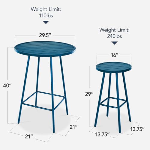 Best Choice Products 3-Piece Patio Dining Set, Bar Height, Outdoor Bistro Set, Outdoor Round Bar Table w/ 2 Bar Stools, Steel - Peacock Blue - color: Peacock Blue