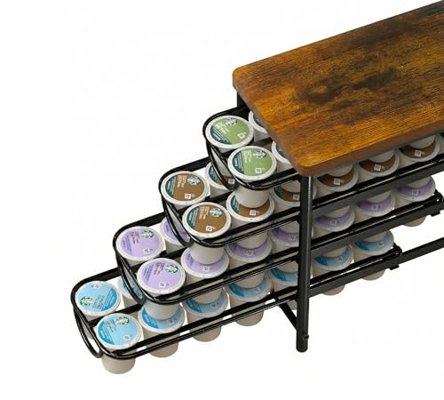 HFHOME Coffee Pod Holder with Wooden Top, Compatible with K-Cups, 4-Tier Coffee Capsule Storage Drawer, 56 Capacity Pods Organizer for Kitchen Counter, Home, Office, Black - color: Black-56 Pod