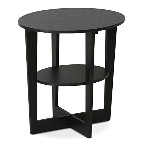 Furinno JAYA Side Table, 2-Tier Round Modern End Table with Oval Tabletop, Night Stand, Bedside Table with Open Shelf, for Living Room, Bedroom, Walnut - color: Walnut, size: 1-Pack, 2 Tiers, Oval Panel
