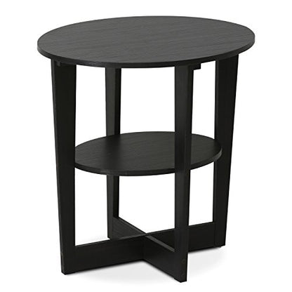 Furinno JAYA Side Table, 2-Tier Round Modern End Table with Oval Tabletop, Night Stand, Bedside Table with Open Shelf, for Living Room, Bedroom, Walnut - color: Walnut, size: 1-Pack, 2 Tiers, Oval Panel