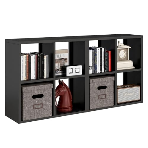 IRONMIX Metal Cube Storage Organizer, Black Bookshelf with Storage, Short Bookshelf Horizontal, Modern Small Bookcase Cube Shelf, Short Cabinet Display Case for Home Office Library (Black, 700-2 Set) - color: Black, size: 700-4 Cube-2 Set