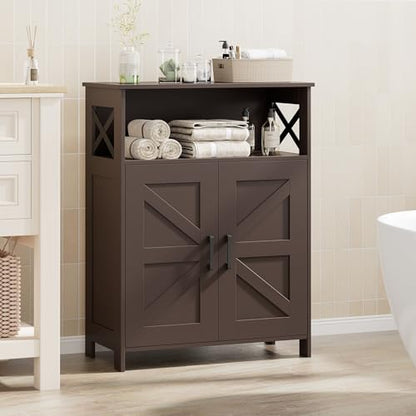 Homhedy Farmhouse Bathroom Storage Cabinet with 2 Doors, Toilet Paper Cabinet with Adjustable Shelf, Small Bathroom Cabinet for Kitchen/Laundry/Living Room, 11.8 x 23.6 x 31.5 Inches, Brown - color: Brown