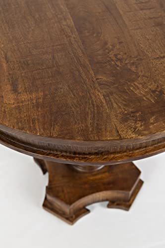 Jofran Global Archive Solid Mango Wood Hand Carved Pedestal Dining Table, Vintage Side Table, 30L X 30W X 30H, Brown