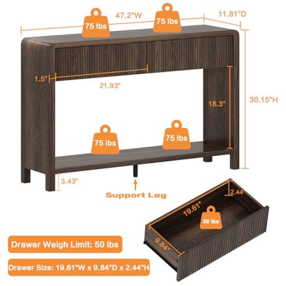 FATORRI Console Sofa Table with 2 Drawers, 47.2 inch Wood Couch Table Behind Sofa, Farmhouse Entryway Tables for Hallway Storage, Dark Walnut - color: Dark Walnut