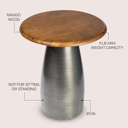 JONATHAN Y Otto 18" Round Mango Wood and Iron End Table, Modern Side Table with Curved Pedestal Base for Living Room, Bedroom, Small Spaces, Honey and Oxidized Nickel END5001A - color: Honey Wood/Oxidized Nickel, style: Round Top