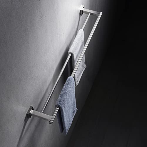 Miyili 30-Inch Bathroom Double Towel Bar Brushed Stainless Steel Bath Towel Rack Holder Wall Mount, A02N75B - color: Brushed Steel, size: 30-Inch