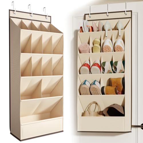 Mefirt Over the Door Shoe Rack for Closet Fit 18+ Pairs, Door Shoe Organizer with Large Breathable Pockets, Hanging Shoes Rack Fit Boots, Behind the Door Shoe Holder for Categorized Storage, Beige ﻿ - color: Beige 18 Pairs Breathable Pockets