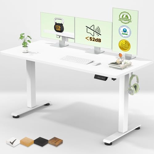 Veken 55 Inch Large Electric Standing Desk, Gaming Table, White | Height Adjustable Sit Stand Up Computer Tables for Home Office, Study , Writing, Suit students, employees and group work - color: White, size: 55×23.6 Inch