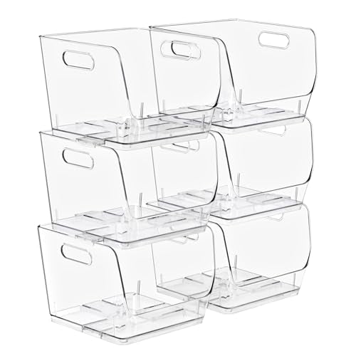 Sorbus Stackable Storage Bins Open Front, Clear Stackable Storage Bins, Pantry Bins for Storage and Organization, Acrylic Stackable Bins for Kitchen, Clear Pantry Organizer Bins (Medium Square 6 Pack) - size: Medium Square, style: 6 Pack