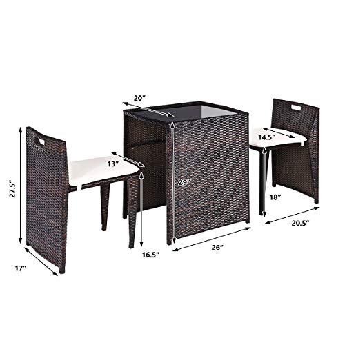 Giantex 3 PCS Cushioned Outdoor Wicker Patio Set Convention Bistro Set with Patio Sofa Chairs Garden Lawn Space Saving Conversation Furniture No Assembly (Light Brown) - color: Light Brown