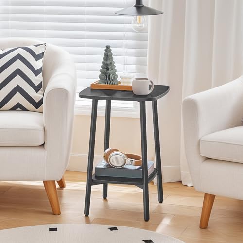 HOOBRO 2-Tier Square Side Table, Small Sofa End Table, Modern Simple Nightstand with Storage Shelves for Small Spaces, Living Room Bedroom Accent Table, 15.7" L x 15.7" W x 24" H, Black BB181BZ01 - color: Black