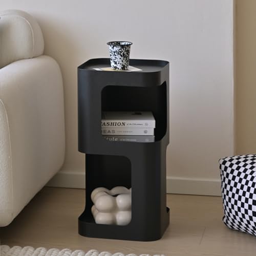 Modern Side Table, Small End Table for Small Spaces, Metal Nightstand with Storage Shelf, Space-Saving Bedside Table Accent Table Drink Tables for Living Room, Bedroom, No Assembly Required - color: Black Trumpet
