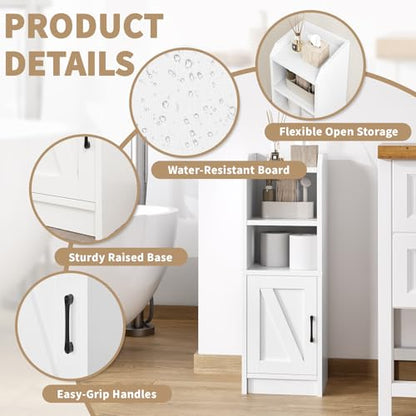 Narrow Bathroom Storage Cabinet with Door & Adjustable Shelf, 9.8" W Slim Storage Cabinet for Small Spaces, Skinny Toilet Paper Cabinet, 9.8" W × 7.9" D × 29.5" H, White - size: 1 Door