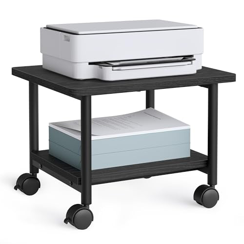 VASAGLE Printer Stand with Locking Wheels, Industrial Mobile Cart, Under Desk Printer Table for Home Office, 18.9 x 15.7 x 13.4 Inches, Storage Shelf, 2-Tier, Ebony Black - color: Ebony Black, size: 2 Tiers/Compact